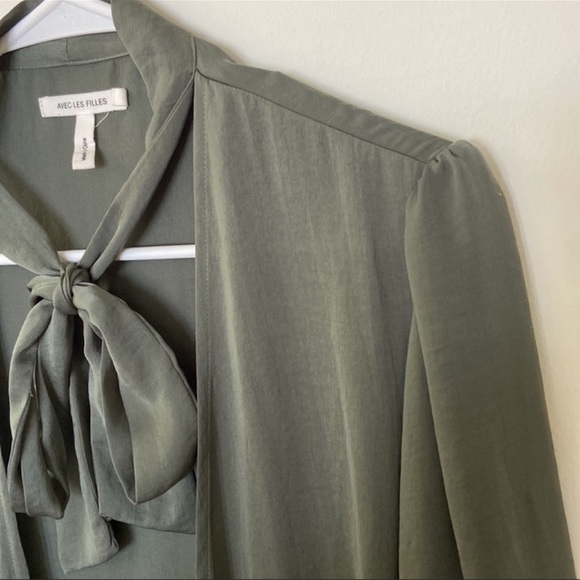 AVEC LES FILLES Anthropologie | Wrap Dress Neck Tie Long Sleeve Olive Gr… - Picture 5 of 12